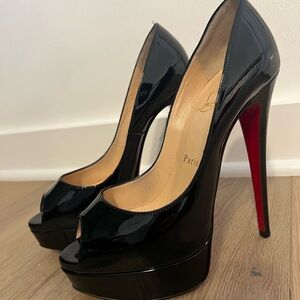 Christian Louboutin Black Patent Peep Toe Heels